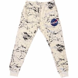 NASA WHITE W/ BLACK PAINT SPATTER - NAVY YARD MEN’s MED JOGGERS-SWEATPANTS NWT